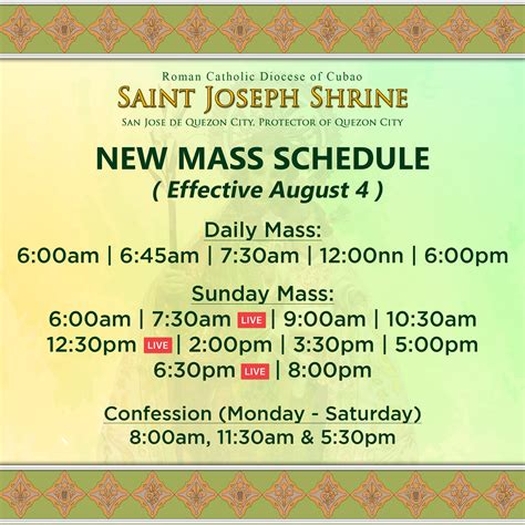 st joseph shrine cubao mass schedule|Mass and Confession Schedule .